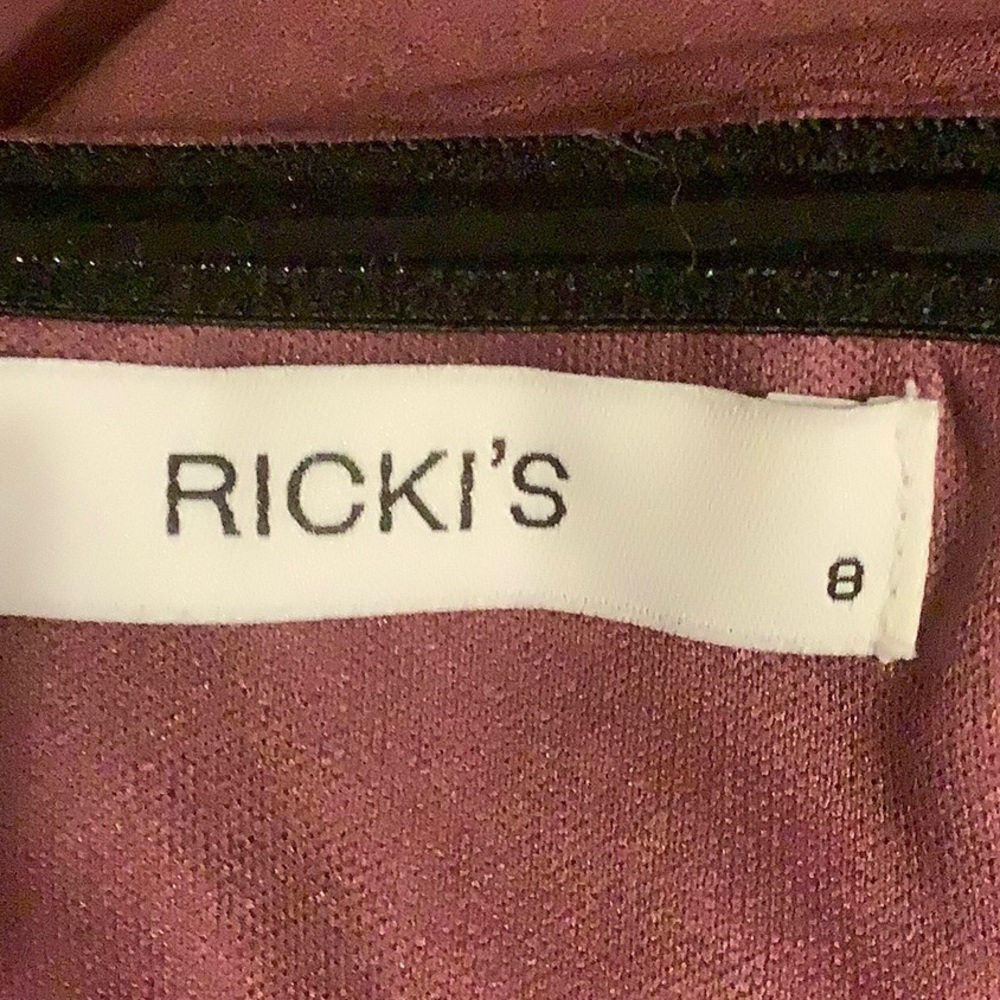 RICKI’S NWT MAUVE STRAPLESS DRESS WITH A CASCADING RUFFLE SLIT/ Size 8 - Picture 13 of 15